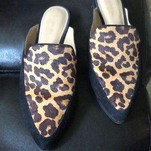 Gunmetal brand leopard pointy toe slides s 9.5